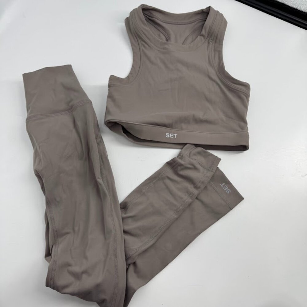 SET Active Taupe High-Waist Leggings & Sports Bra Set